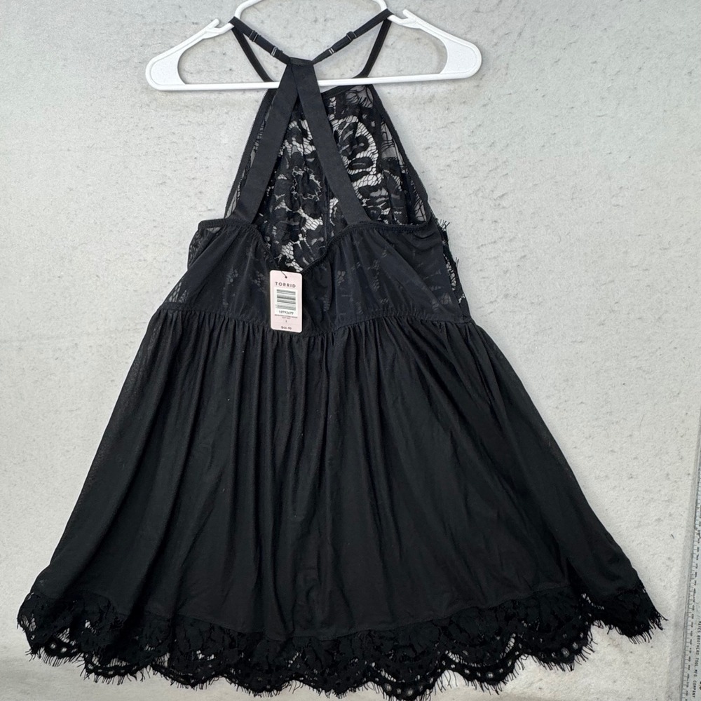 Torrid 1 Babydoll Lingerie 16/18 Black Lace Mesh Halter Strappy Goth Romantic - Picture 9 of 13